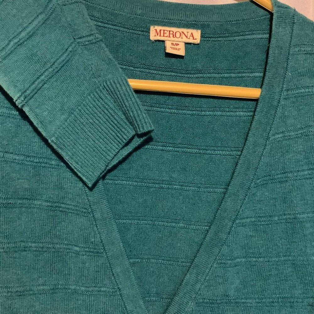 Merona Cardigan teal ribbed stripe detail